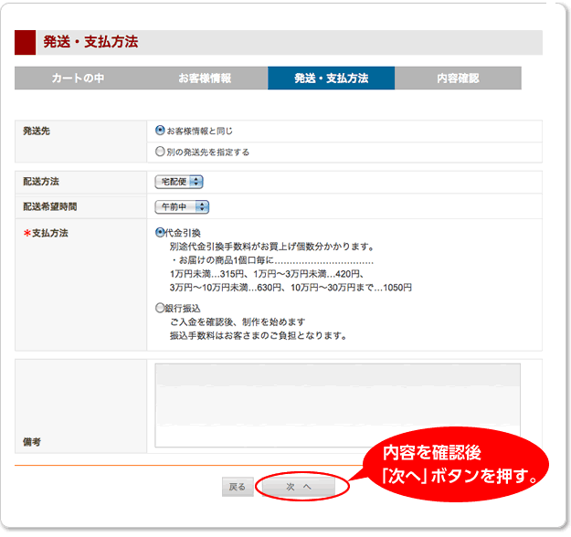 配送方法・支払い方法